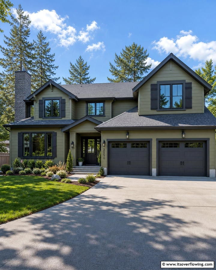 Olive Green with Gray Roof - 25 Olive Green House Exterior Ideas for a Fresh and Natural Look