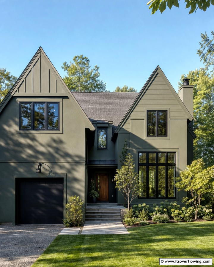 Olive Green with Gray Undertones - 25 Olive Green House Exterior Ideas for a Fresh and Natural Look