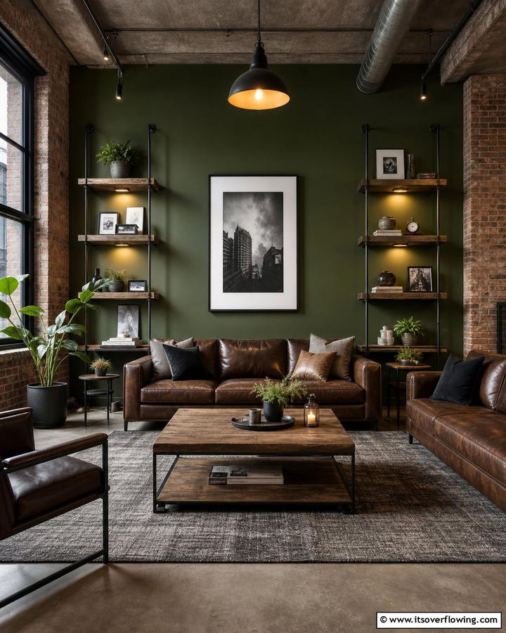 Olive Green with Industrial Style - 20 Olive Green Accent Wall Ideas for a Bold Statement