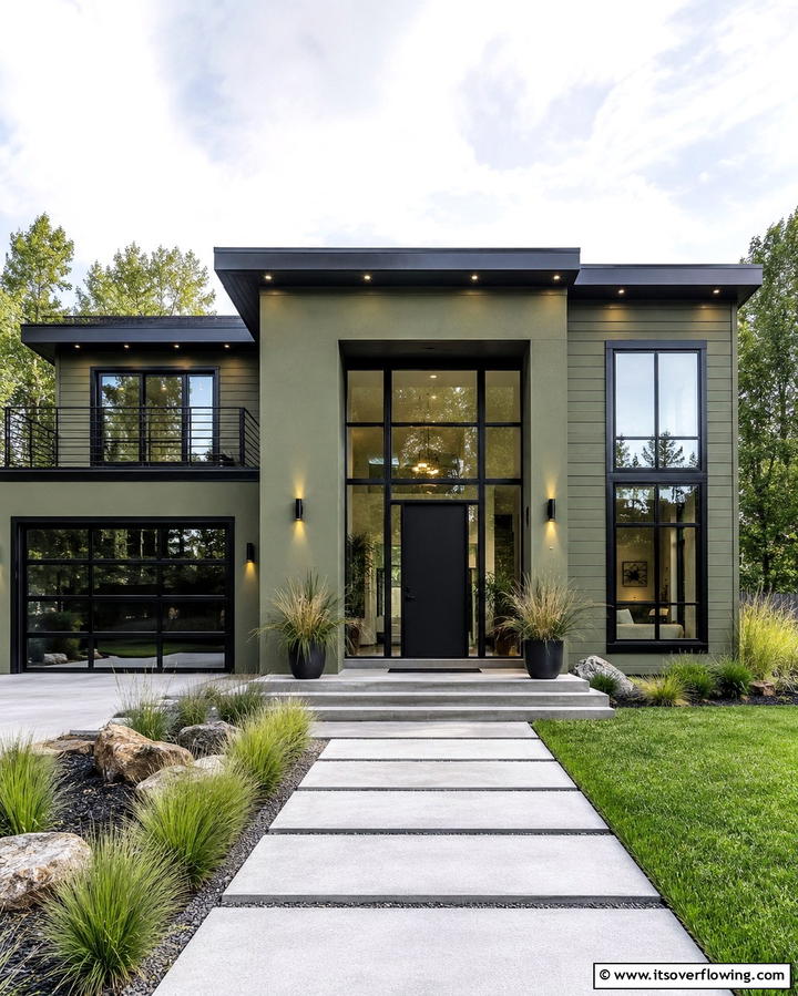 Olive Green with Matte Black Accents - 25 Dark Olive Green House Designs for a Modern Look