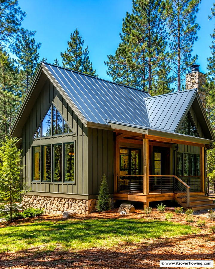 Olive Green with Metal Roofing - 25 Dark Olive Green House Designs for a Modern Look