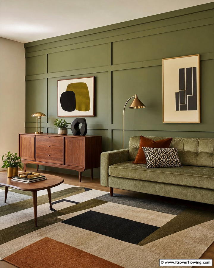 Olive Green with Mid Century Modern Style - 20 Olive Green Accent Wall Ideas for a Bold Statement