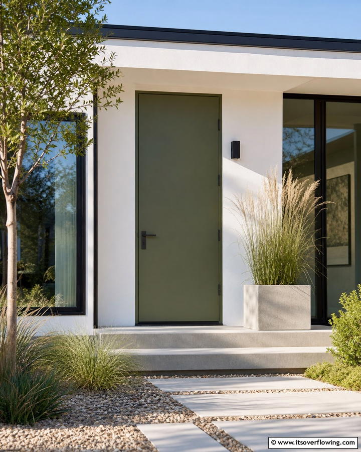 Olive Green with Minimalist Hardware - 20 Olive Green Front Door Ideas for a Bold Statement