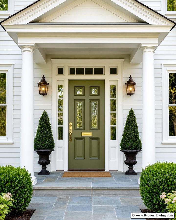 Olive Green with Symmetrical Panels - 20 Olive Green Front Door Ideas for a Bold Statement