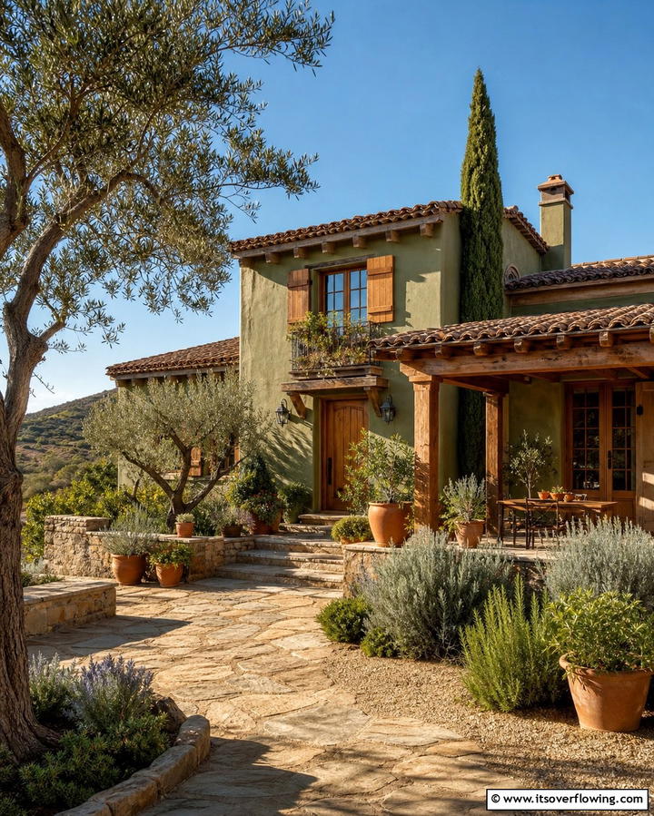Olive Green with Terracotta Accents - 25 Olive Green House Exterior Ideas for a Fresh and Natural Look