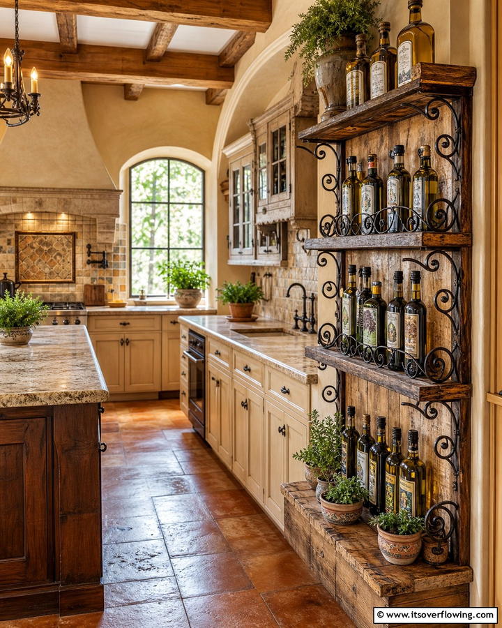 Olive Oil Storage Solutions - 30 Tuscan Kitchen Ideas for Warm Rustic Mediterranean Vibes