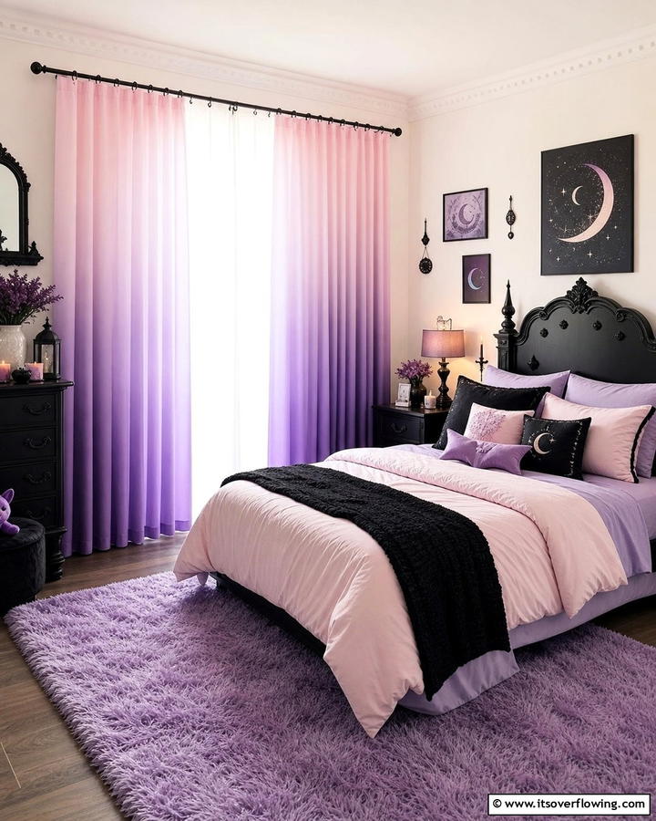 Ombre Curtains in Pastel Shades - 20 Pastel Goth Bedroom Ideas for a Unique Aesthetic