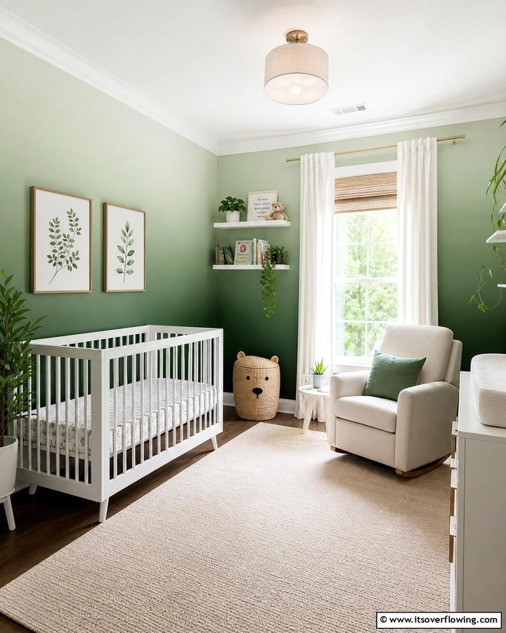Ombre Dark Green Walls - 20 Dark Green Nursery Ideas for a Calming Space