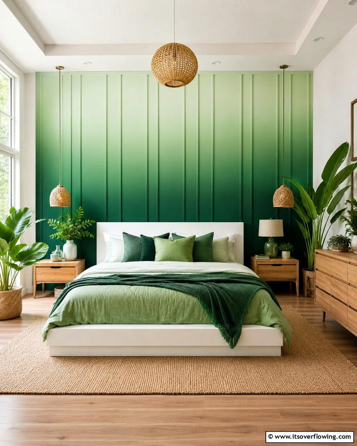 Ombre Green Panelling - 30 Green Panelling Ideas for a Serene Bedroom