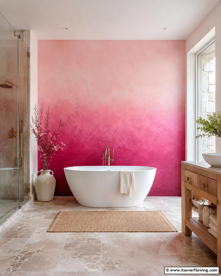 Ombre Pink Walls for a Gradient Effect - 25 Pink Bathroom Ideas for a Soft and Serene Space