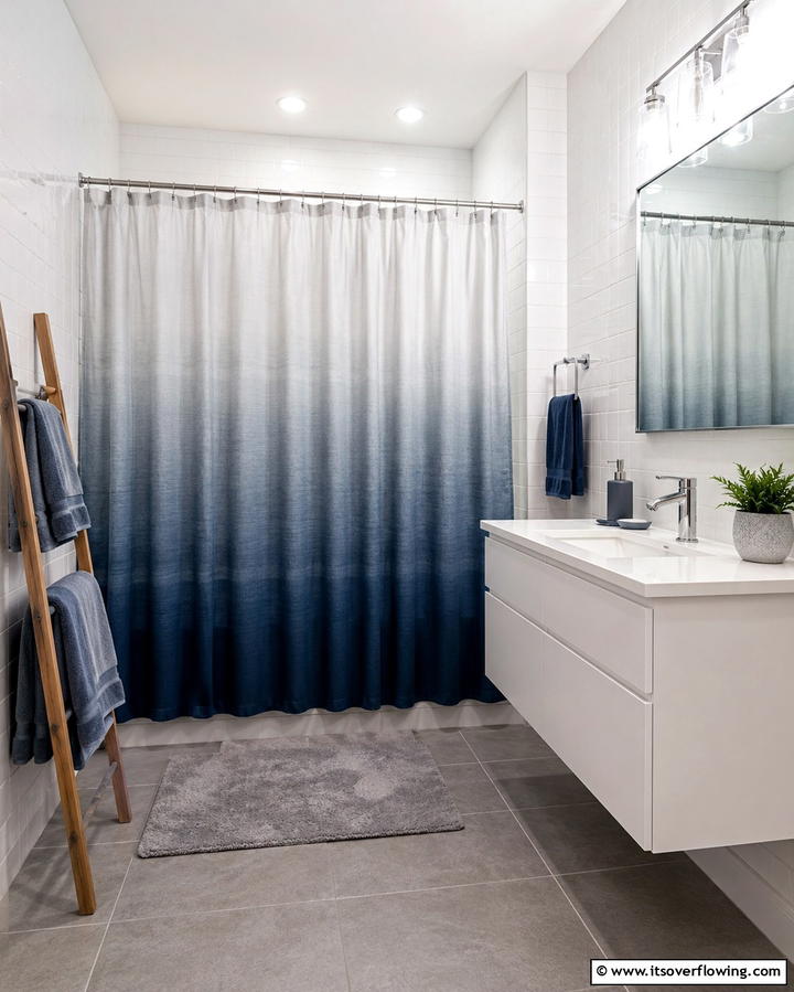 Ombre Shower Curtain in Blue and Gray - 25 Blue and Gray Bathroom Ideas for a Modern Look