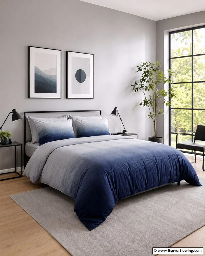 Ombre Textiles for Subtle Gradients - 25 Navy Blue and Grey Bedroom Ideas for Modern Style