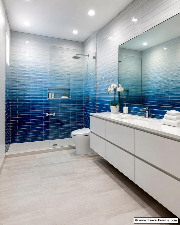 Ombre Tile Design - 25 Blue and Gray Bathroom Ideas for a Modern Look