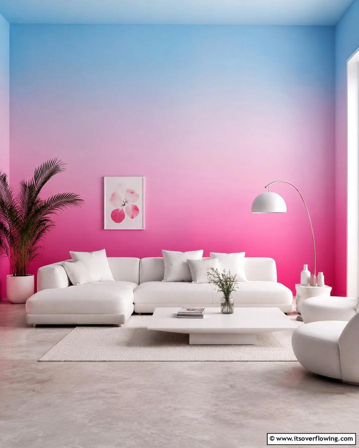 Ombre Walls for a Gradient Effect - 25 Pink and Blue Living Room Ideas for a Vibrant Space