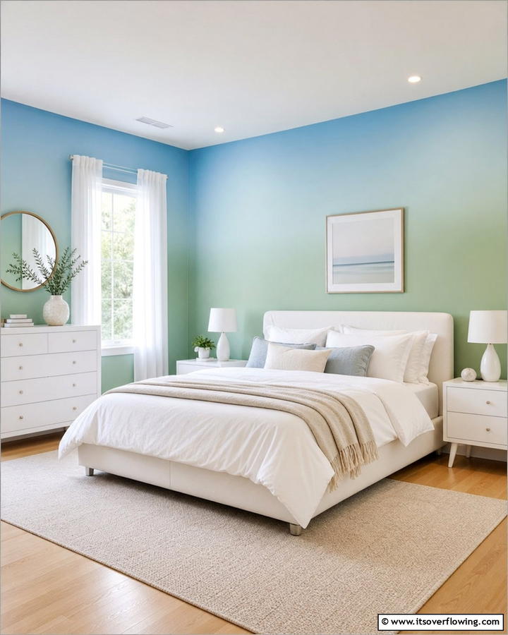 Ombre Walls in Blue and Green - 20 Blue and Green Bedroom Ideas- Calming Color Schemes