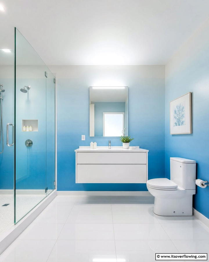 Ombre Walls in Blue and White - 25 Blue and White Bathroom Ideas for a Fresh Look