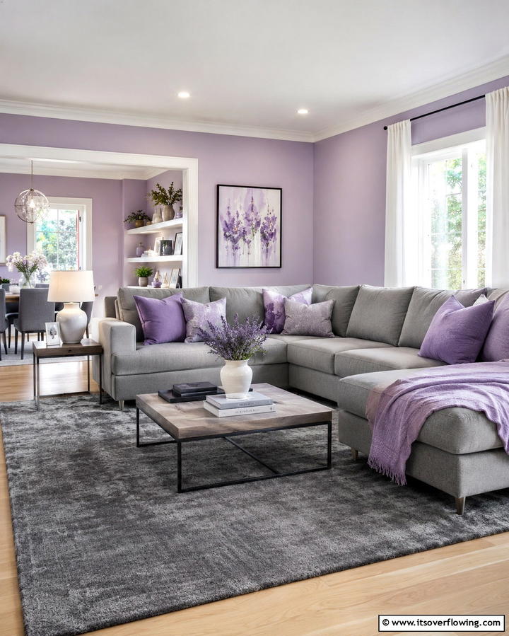Ombre Walls in Shades of Purple - 25 Purple Living Room Ideas for a Stylish Home Makeover