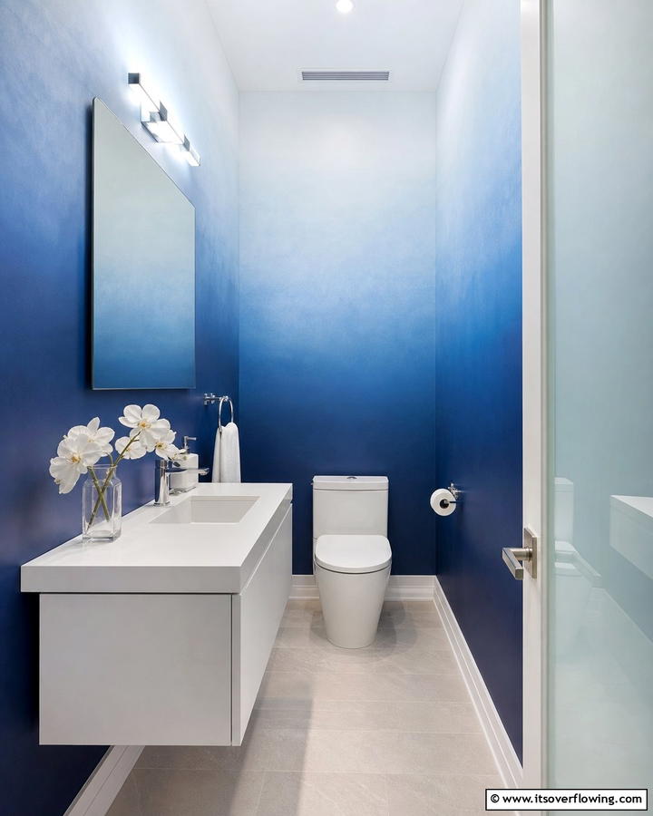 Ombre Walls - 20 Blue Powder Room Ideas- Small Space, Big Style