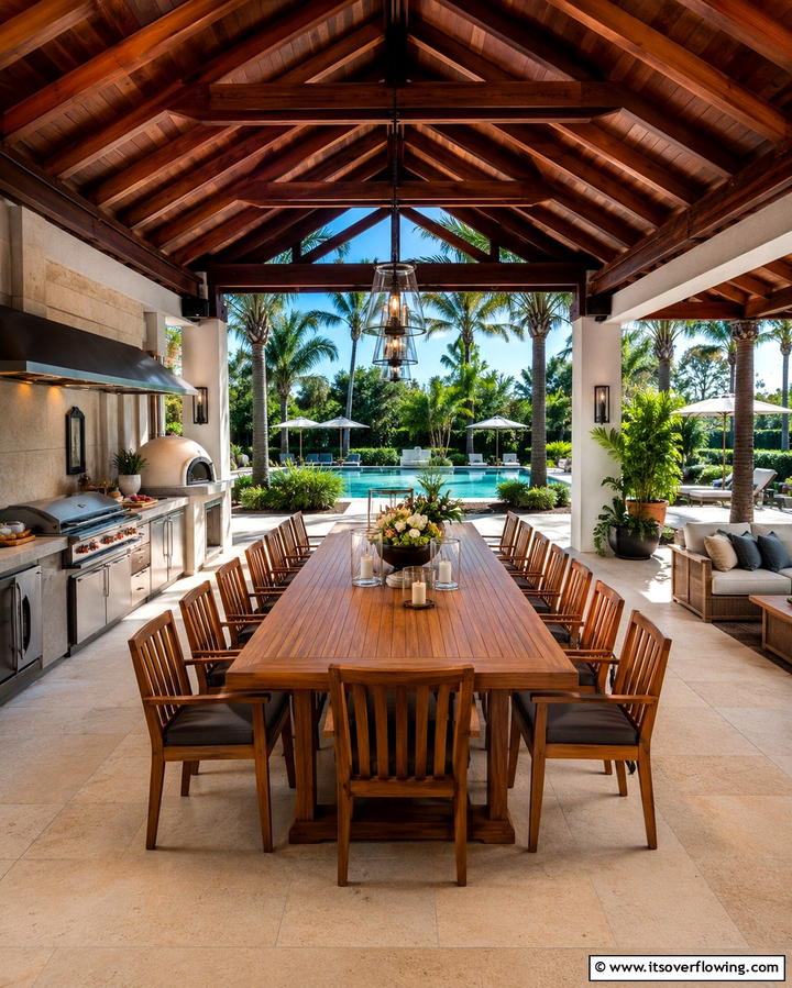 Open Air Dining Pavilion - 30 Pool House with Outdoor Kitchen Designs for Entertaining