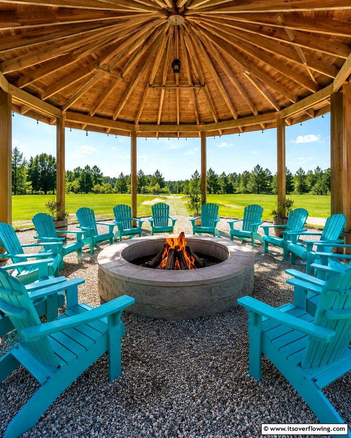Open Air Gazebo with Central Fire Pit - 25 Gazebo With Fireplace Ideas for Cozy Outdoor Nights