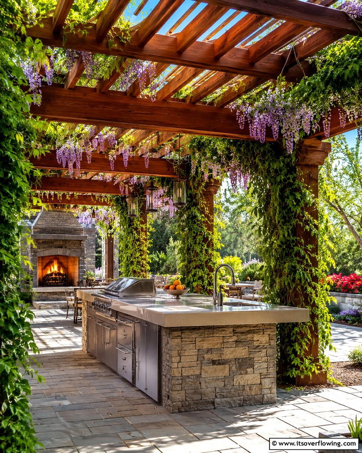 Open Air Gazebo with Pergola Elements - 30 Outdoor Kitchen with Gazebo Ideas for All-Weather Cooking