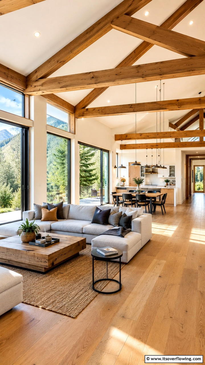 Open Concept Design - 30 Exposed Beam Living Room Ideas for Rustic Charm
