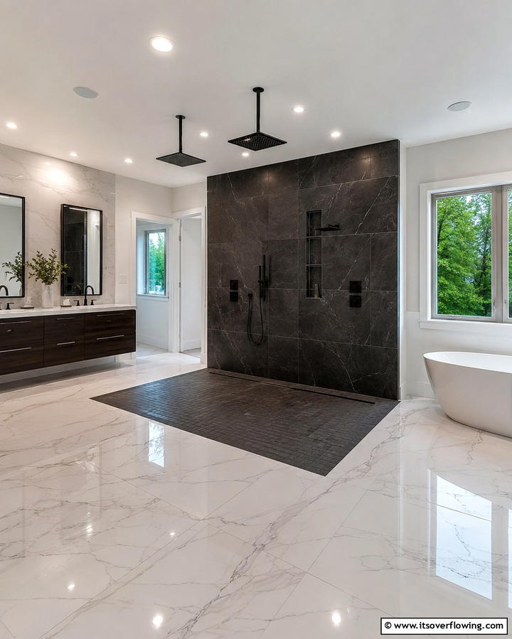 Open Concept Double Shower - 25 Double Shower Ideas for a Luxurious Bathroom