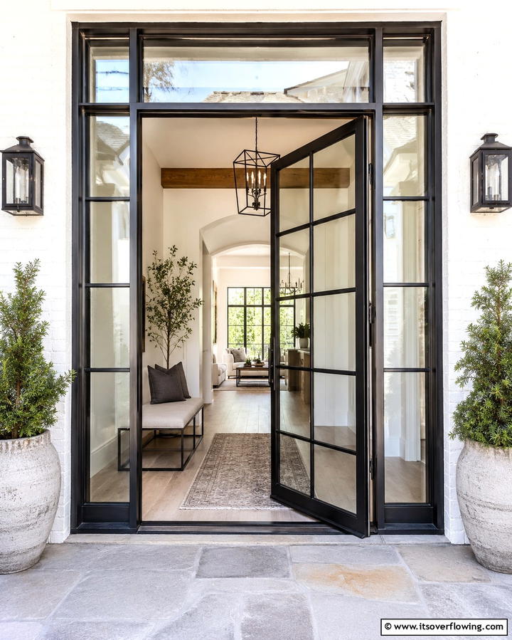 Open Concept Glass Pane Door - 30 Farmhouse Front Door Ideas for Curb Appeal