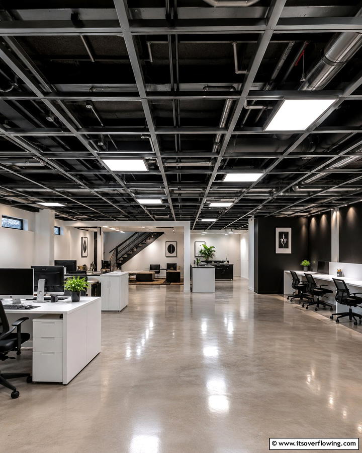 Open Concept Grid Ceiling - 25 Exposed Basement Ceiling Ideas for an Industrial Chic Look