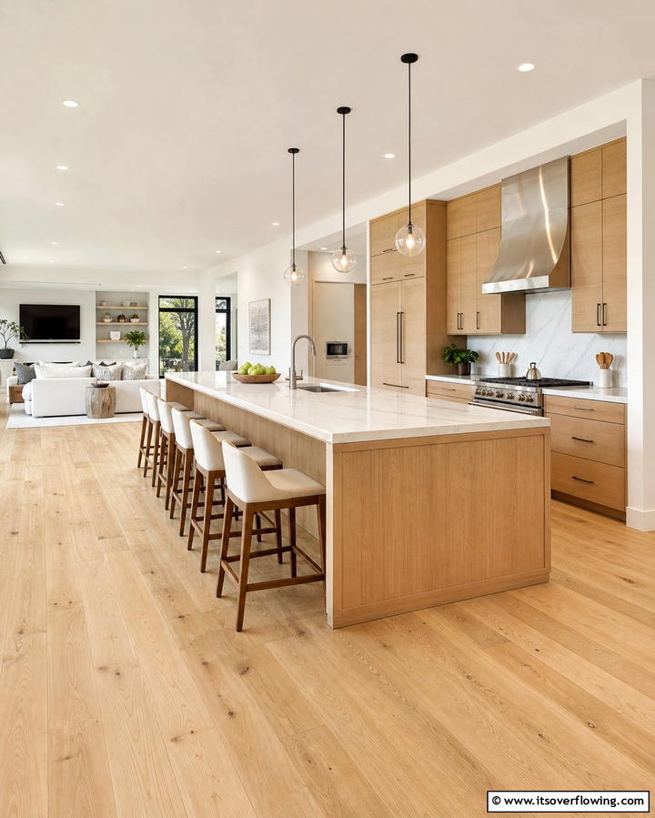 Open Concept Kitchen with Light Wood Floors - 25 Light Wood Floor Kitchen Ideas for a Bright Space