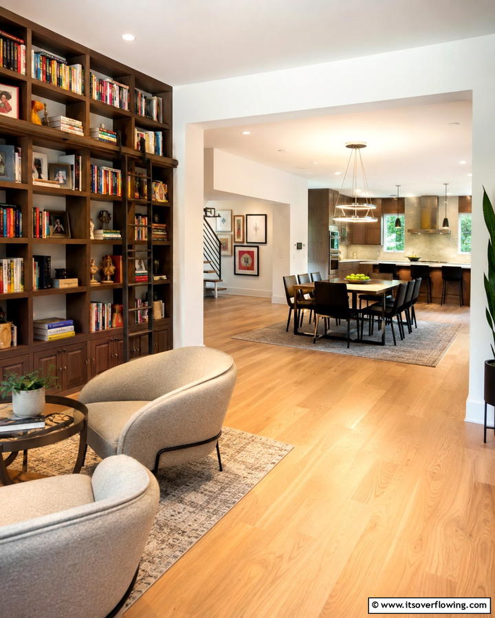 Open Concept Layout - 25 Library Dining Room Combo Ideas for Book Lovers