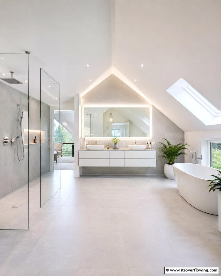 Open Concept Layout - 30 Attic Bathroom Ideas for Space-Saving Luxury