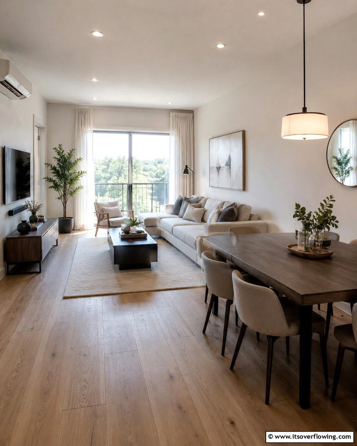 Open Concept Layout - 20 Small Living Room Ideas With TV and Dining Table