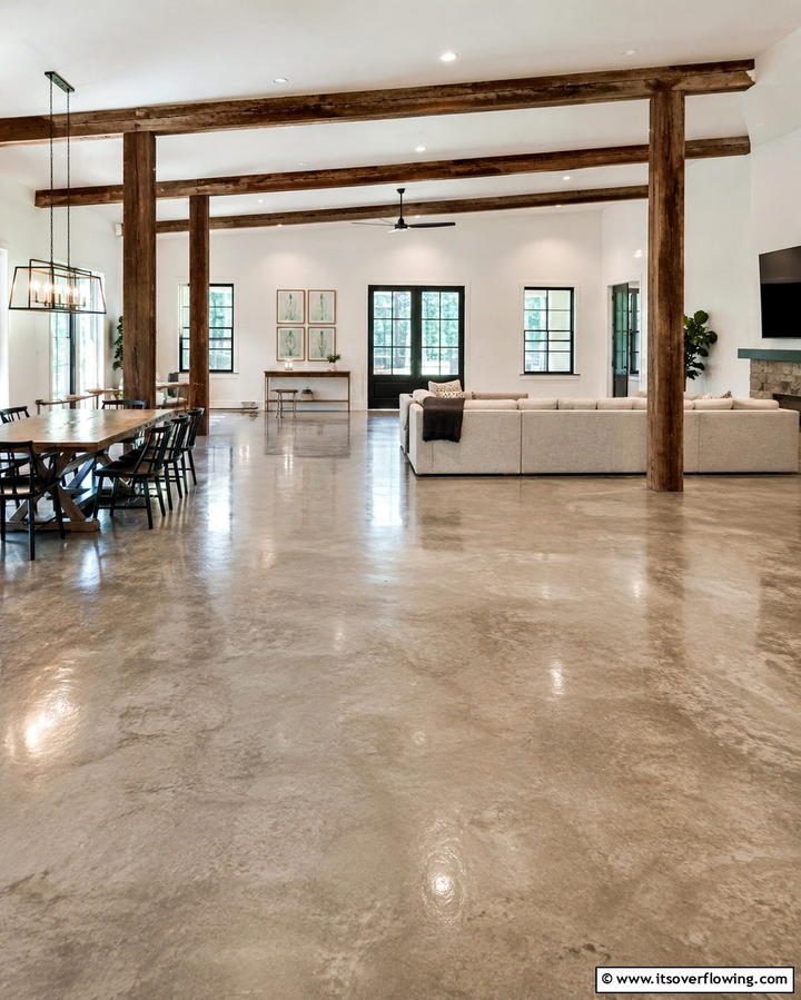 Open Concept Layouts - 25 Rustic Concrete Floor Living Room Ideas for Style