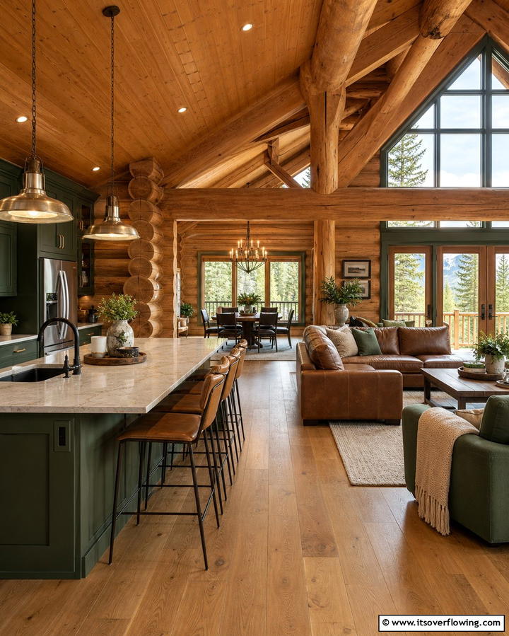 Open Concept Living Spaces - 25 Log Cabin Interior Design Ideas for Cozy Living