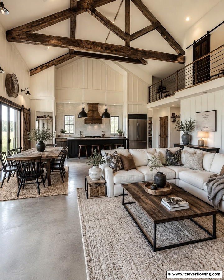 Open Concept Living Spaces - 25 Rustic Barndominium Interior Design Ideas
