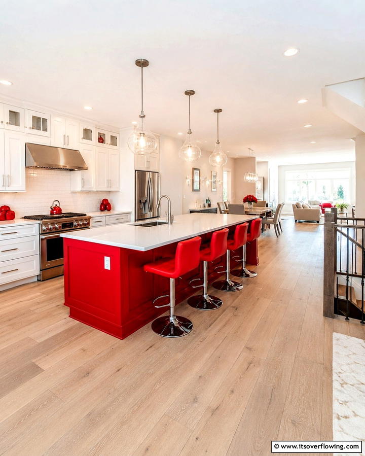 Open Concept Red Kitchen Layout - 30 Bold Red Kitchen Ideas for a Vibrant Cooking Space