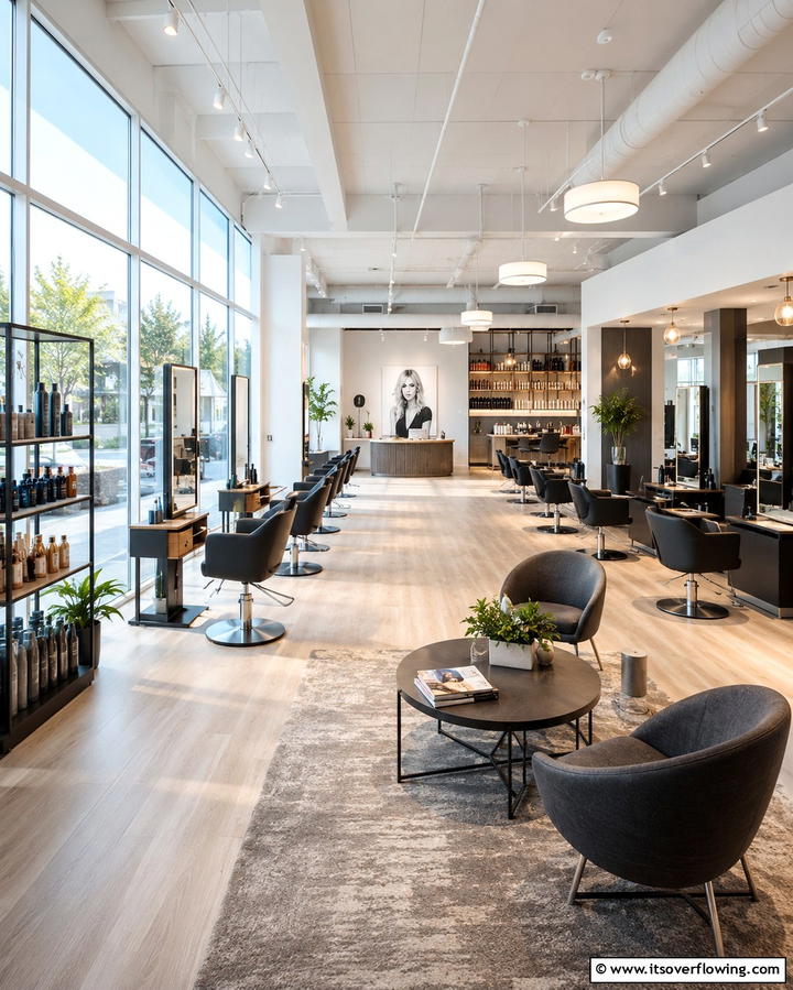 Open Concept Salon - 30 Salon Interior Design Ideas for a Chic Beauty Space