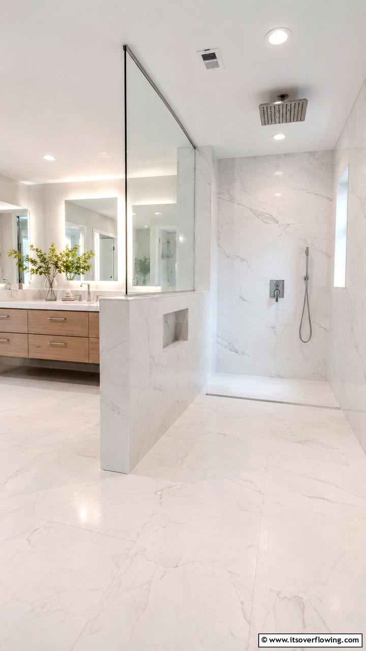 Open Concept Wet Room - 30 Half-Wall Shower Ideas- Sleek Bathroom Design Solutions