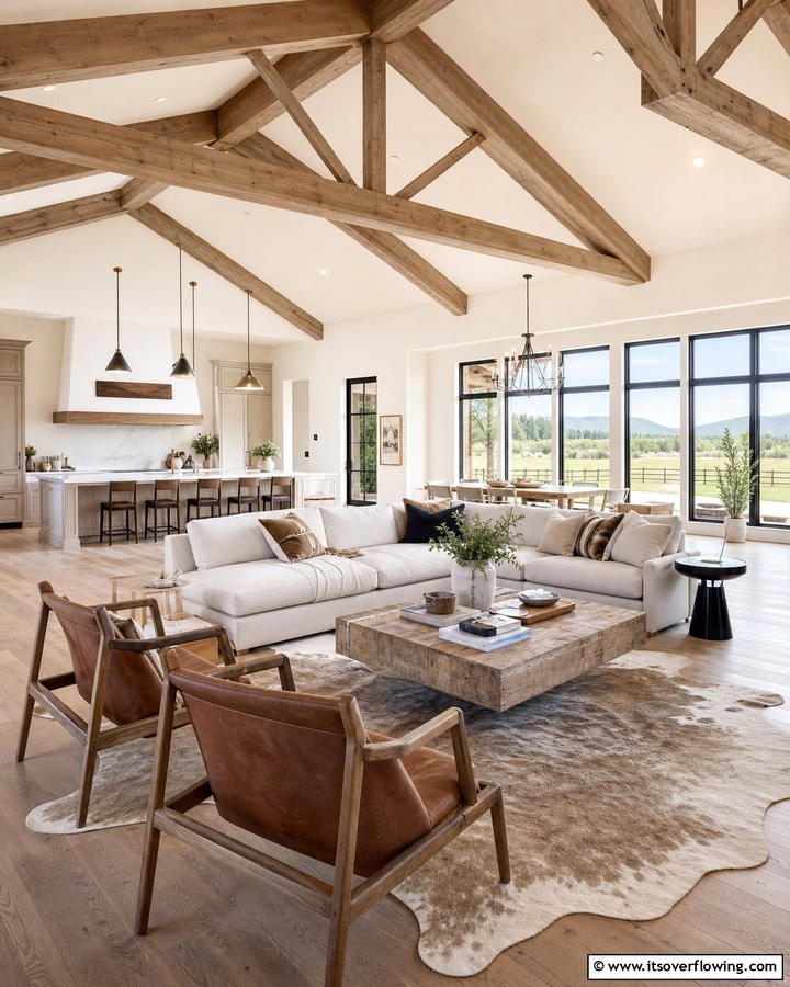 Open Floor Living - 30 Western Living Room Ideas for Cozy Rustic Ambiance