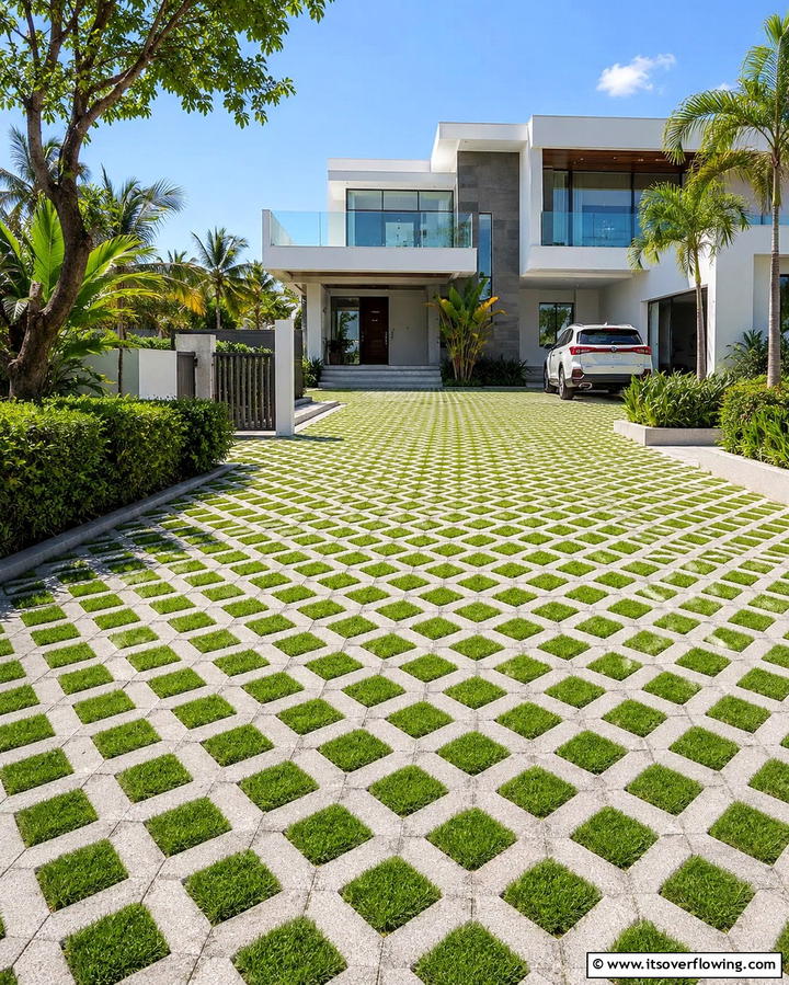 Open Grid Concrete Driveway - 30 Durable Concrete Driveway Designs to Enhance Curb Appeal