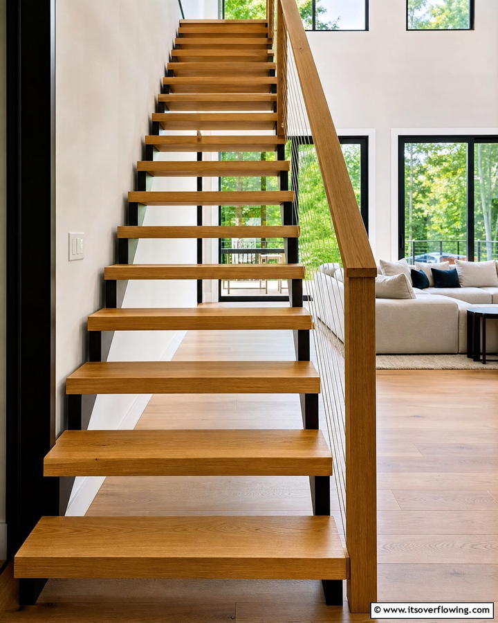 Open Riser Design - 30 Wooden Staircase Ideas for Modern and Rustic Homes
