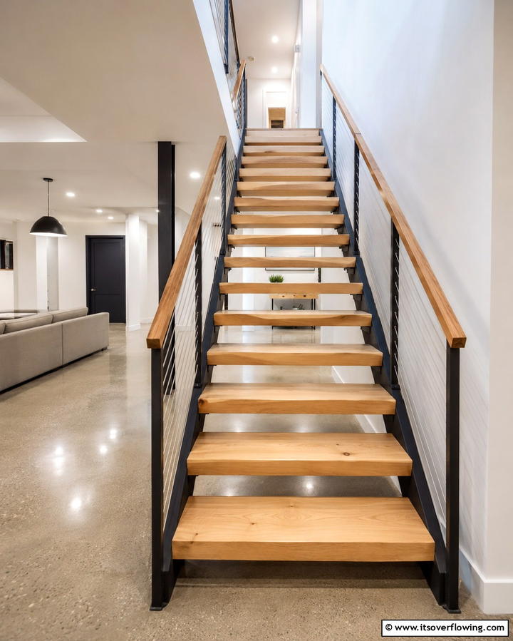 Open Risers for a Contemporary Look - 25 Basement Stair Ideas to Transform Your Space