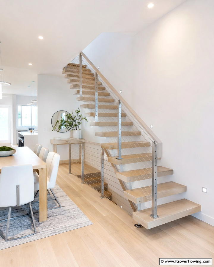 Open Risers with Cable Railings - 30 Open Staircase Ideas to Elevate Your Home Organization