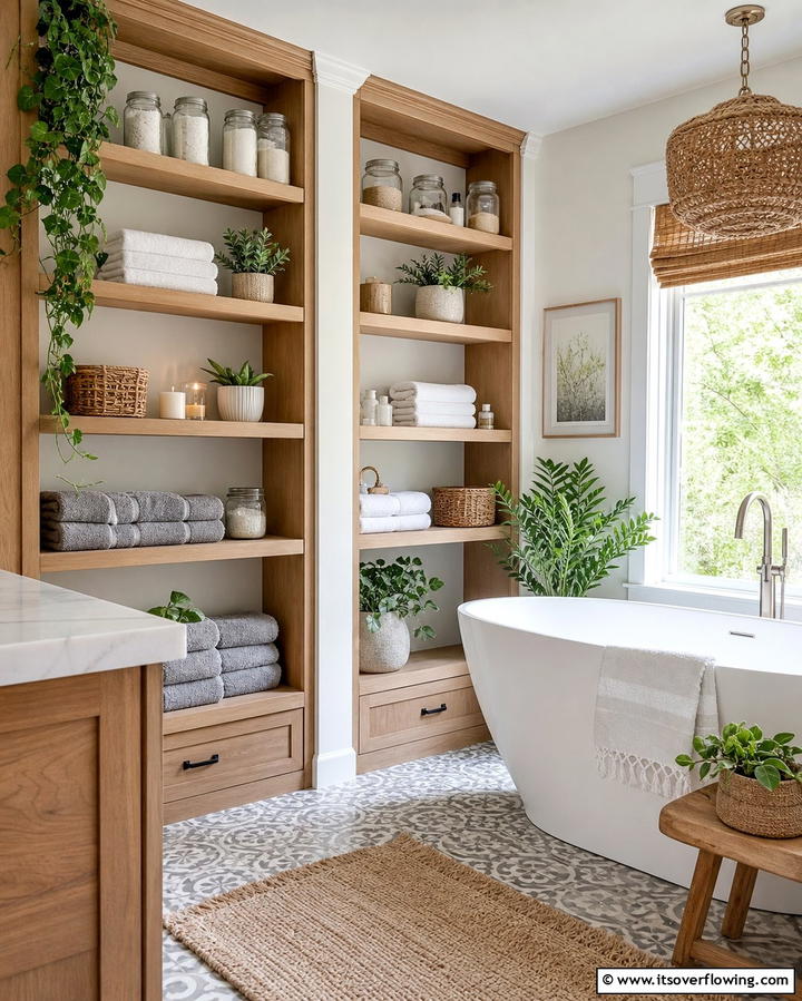 Open Shelf Cabinets for Easy Access - 25 Bathroom Cabinet Ideas for Organized Spaces