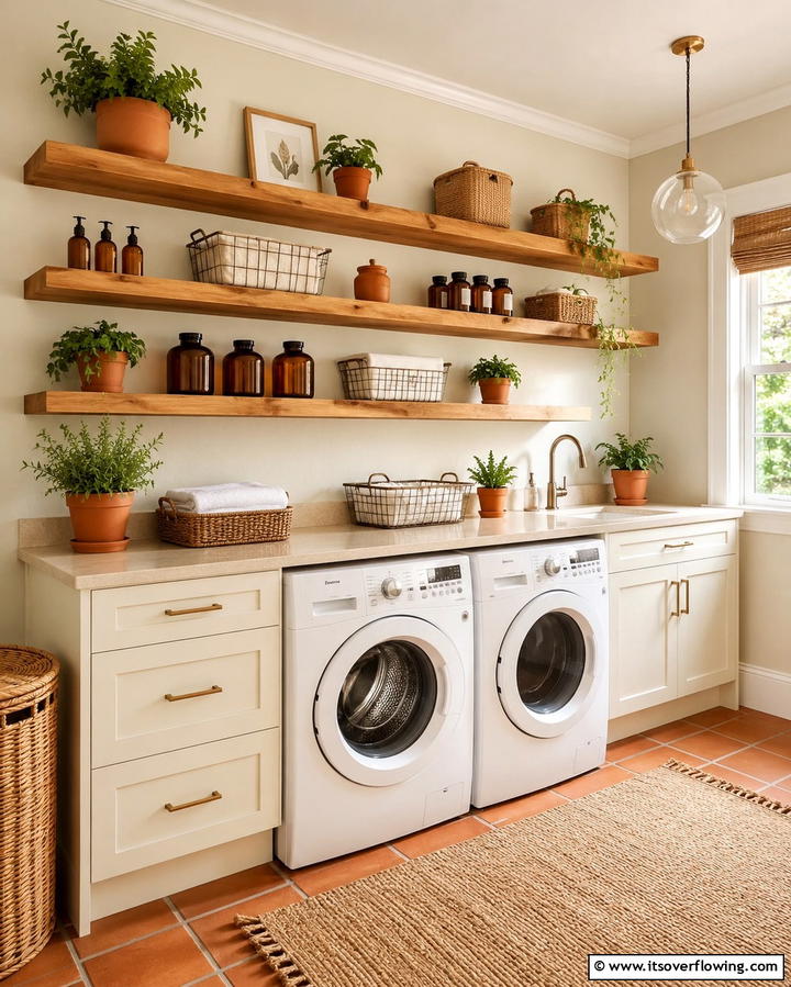 Open Shelf Cabinets for Quick Access - 25 Laundry Room Cabinet Ideas for Organization