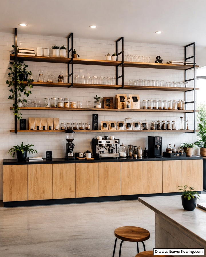 Open Shelf Coffee Display - 25 Office Coffee Station Ideas to Boost Your Productivity