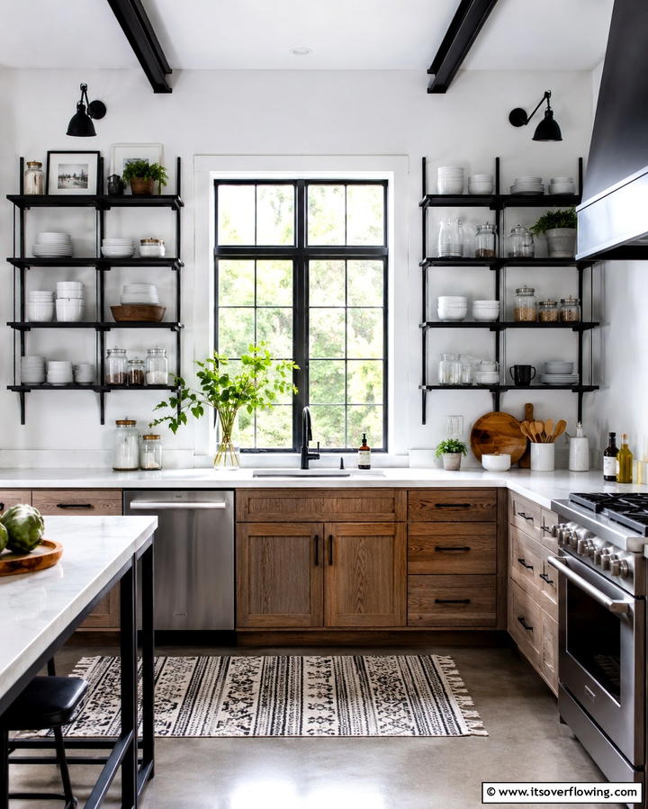 Open Shelf Storage - 25 Kitchen Bay Window Ideas for a Bright Cooking Space