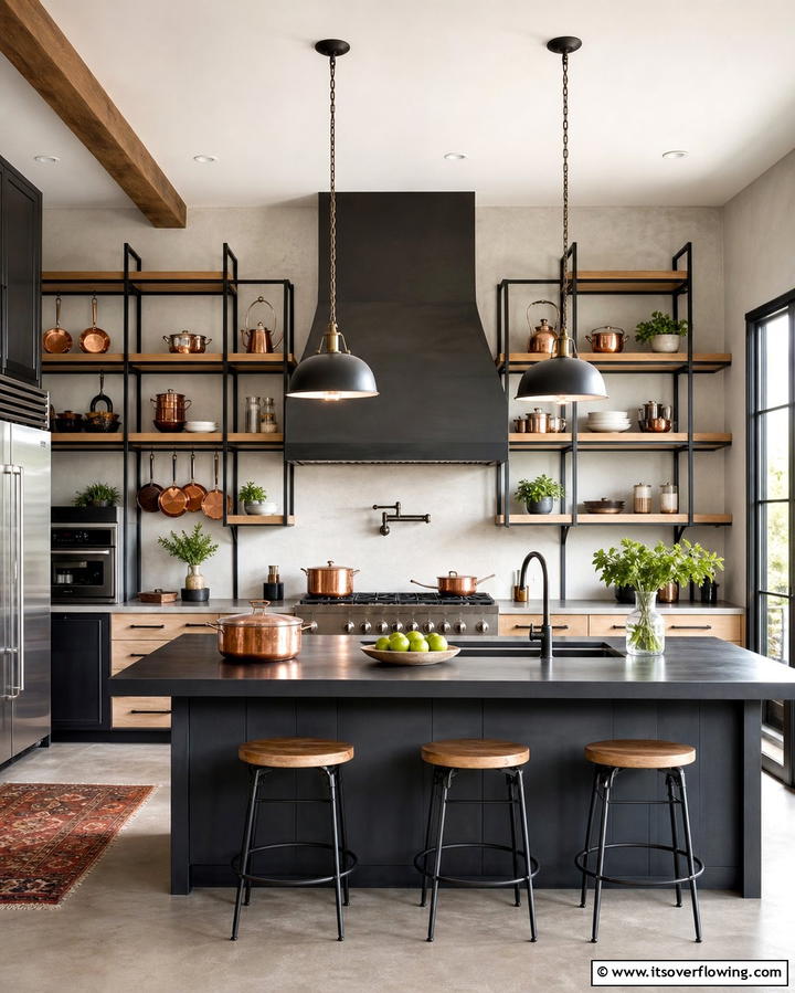 Open Shelves with Metal Frames - 25 Open Shelving Kitchen Ideas for a Modern Look