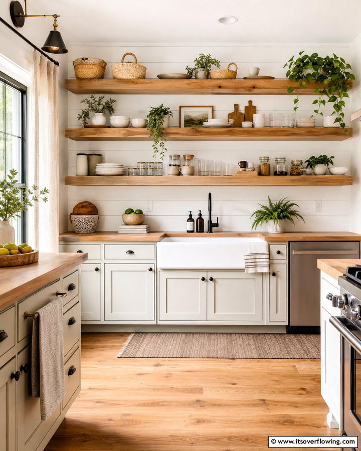 Open Shelves with Personal Touches - 20 Cozy Kitchen Ideas to Make Your Space Warm and Inviting